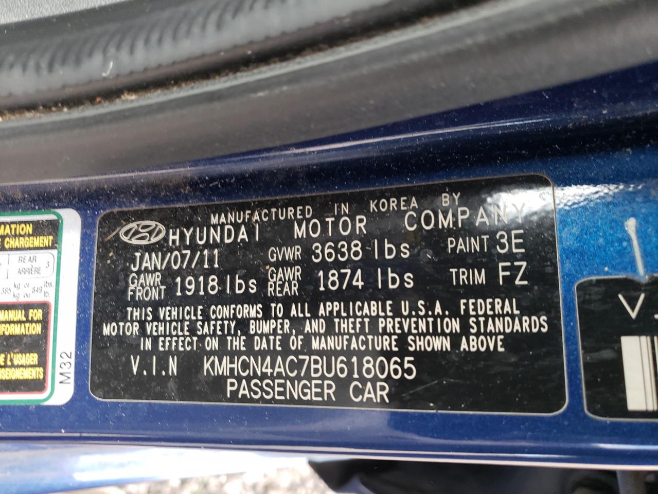 Photo 10 from auction – 2011 HYUNDAI ACCENT GLS with VIN KMHCN4AC7BU618065
