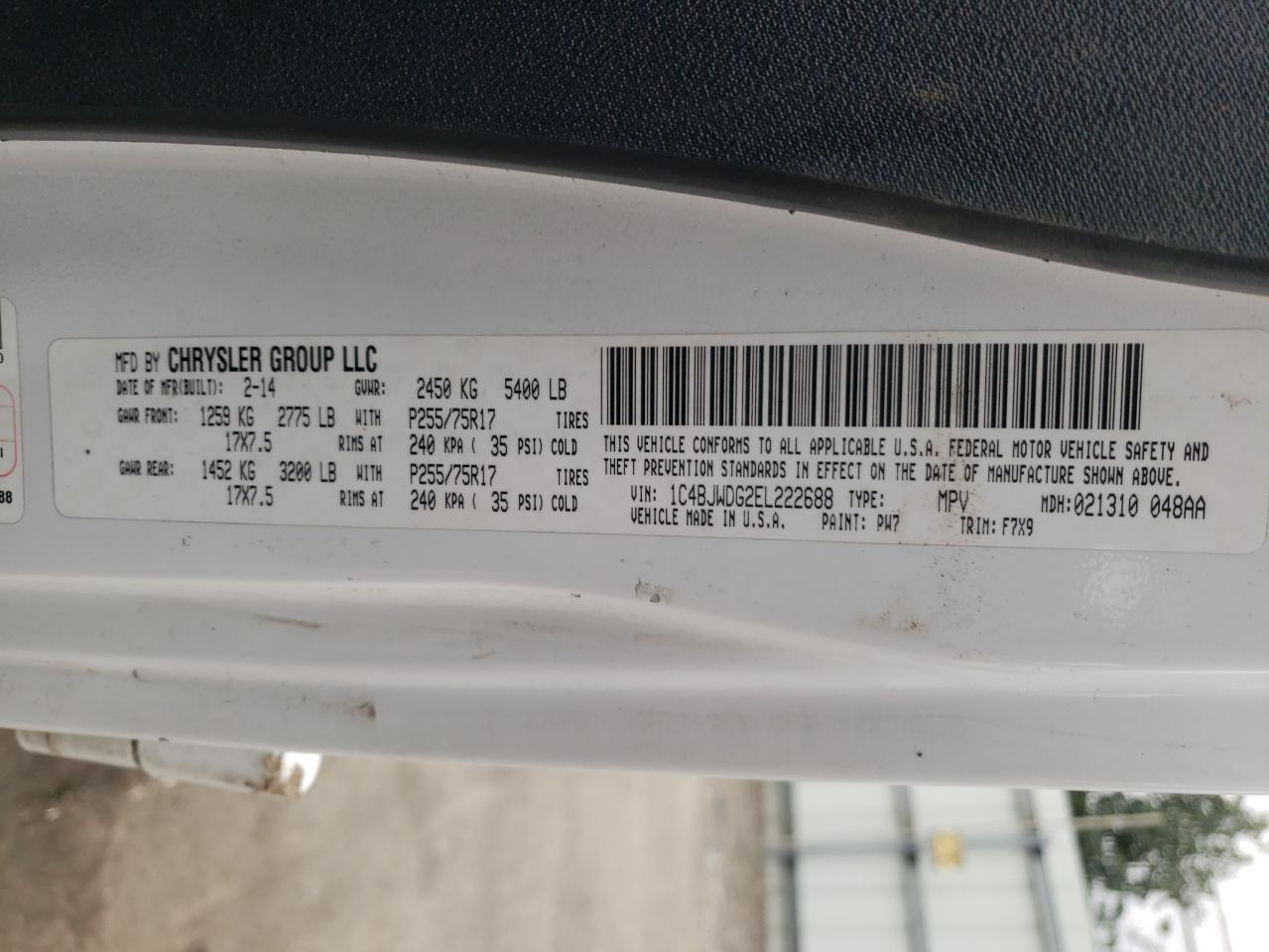Photo 10 from auction – 2014 JEEP WRANGLER U with VIN 1C4BJWDG2EL222688