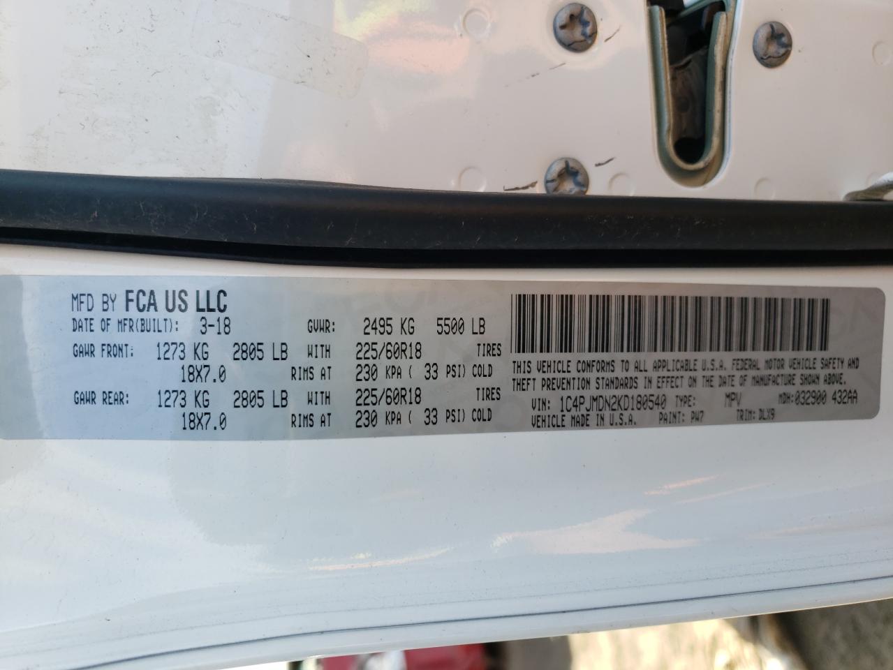 Photo 10 from auction – 2019 JEEP CHEROKEE L with VIN 1C4PJMDN2KD180540