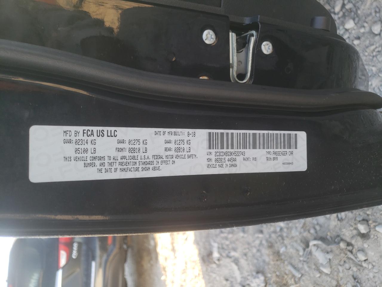 Photo 10 from auction – 2019 DODGE CHARGER SX with VIN 2C3CDXBG3KH522743