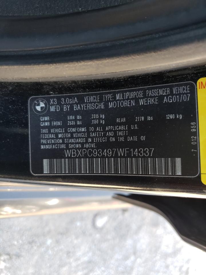 Photo 10 from auction – 2007 BMW X3 3.0SI with VIN WBXPC93497WF14337
