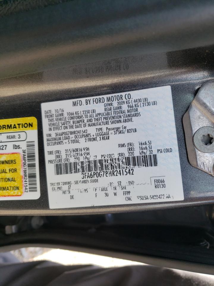 Photo 10 from auction – 2017 FORD FUSION S with VIN 3FA6P0G78HR241542