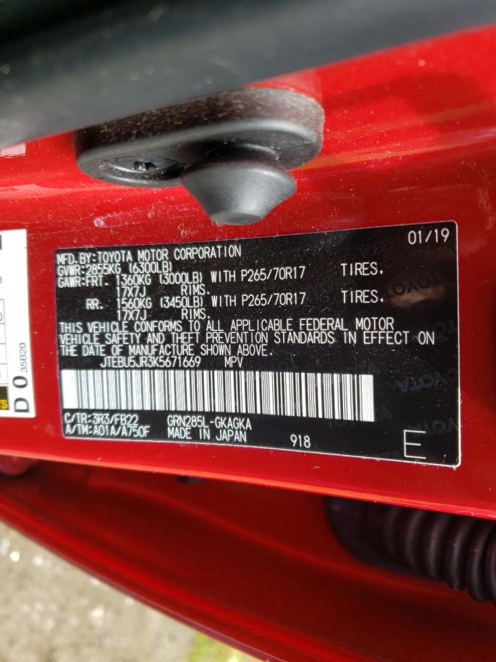 Photo 10 from auction – 2019 TOYOTA 4RUNNER SR with VIN JTEBU5JR3K5671669