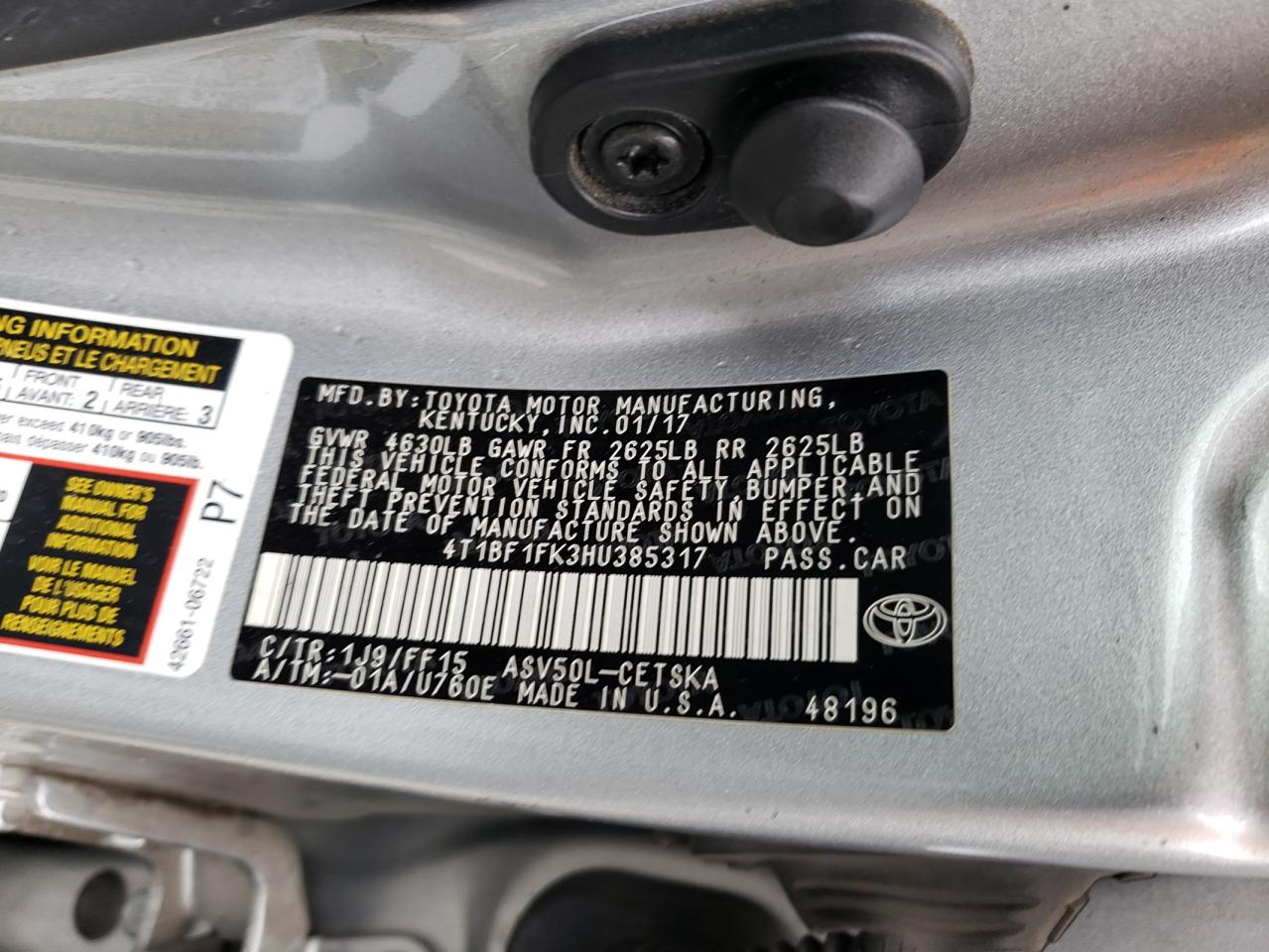 Photo 10 from auction – 2017 TOYOTA CAMRY LE with VIN 4T1BF1FK3HU385317