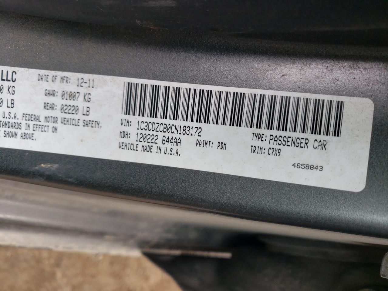 Photo 10 from auction – 2012 DODGE AVENGER SX with VIN 1C3CDZCB0CN183172