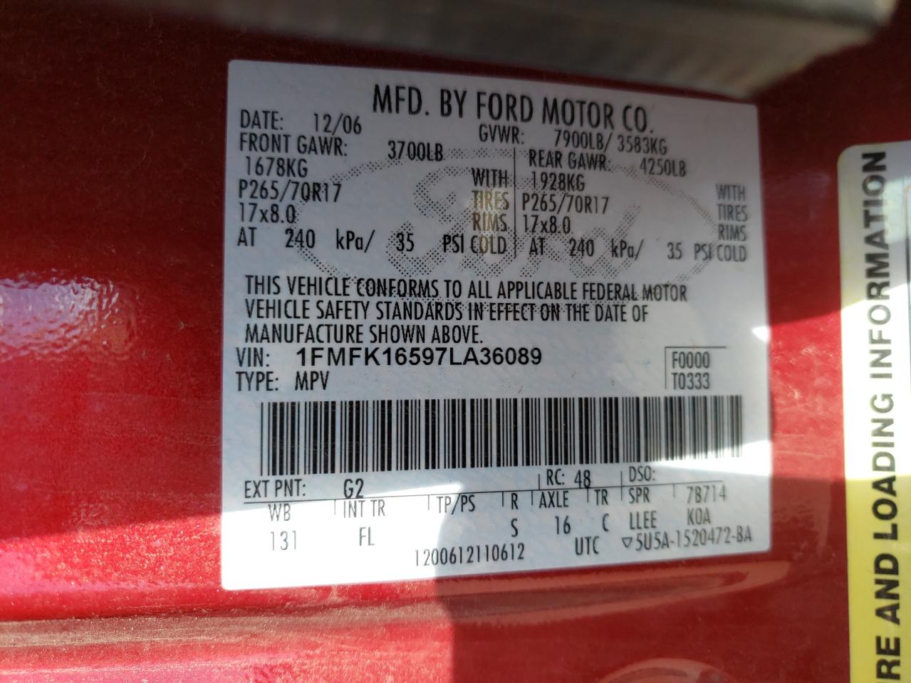 Photo 10 from auction – 2007 FORD EXPEDITION with VIN 1FMFK16597LA36089