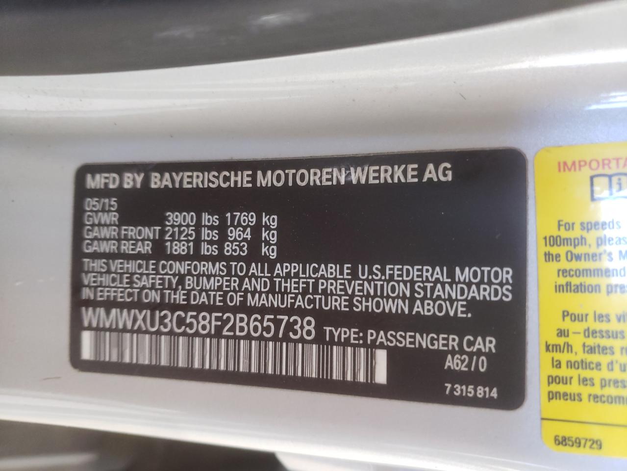 Photo 10 from auction – 2015 MINI COOPER S with VIN WMWXU3C58F2B65738