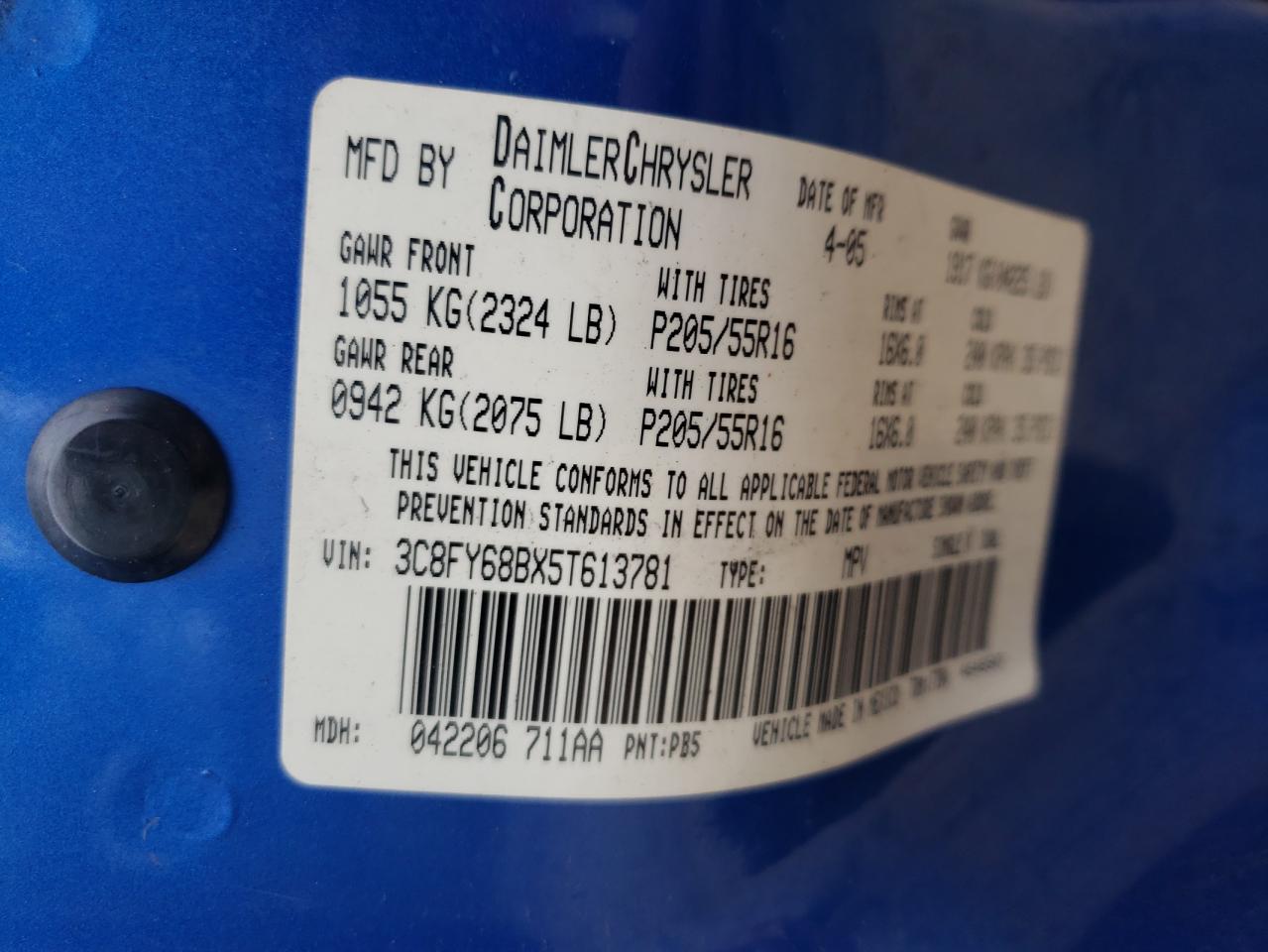 Photo 10 from auction – 2005 CHRYSLER PT CRUISER with VIN 3C8FY68BX5T613781