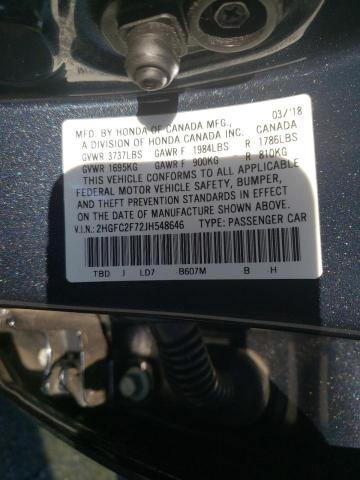 Photo 10 from auction – 2018 HONDA CIVIC EX with VIN 2HGFC2F72JH548646