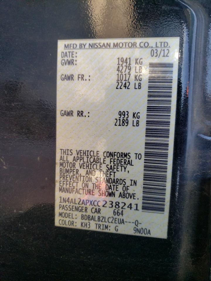 Photo 10 from auction – 2012 NISSAN ALTIMA BAS with VIN 1N4AL2APXCC238241