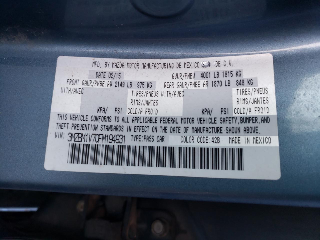 Photo 10 from auction – 2015 MAZDA 3 TOURING with VIN 3MZBM1V70FM194931