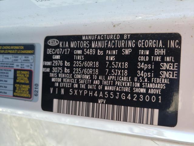 Photo 10 from auction – 2018 KIA SORENTO EX with VIN 5XYPH4A55JG423001