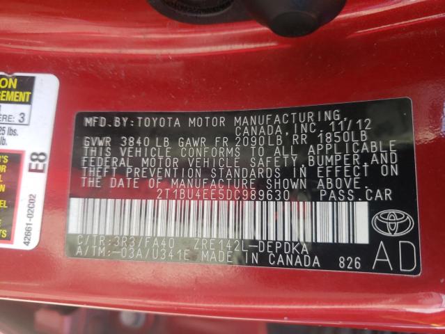Photo 10 from auction – 2013 TOYOTA COROLLA BA with VIN 2T1BU4EE5DC989630