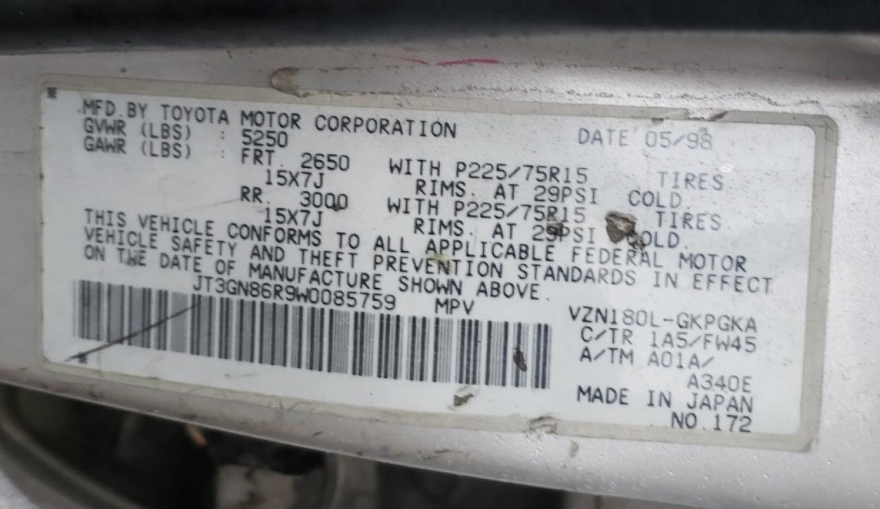 Photo 10 from auction – 1998 TOYOTA 4RUNNER SR with VIN JT3GN86R9W0085759