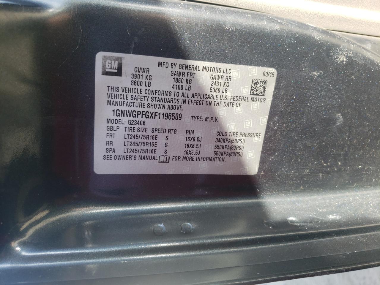 Photo 10 from auction – 2015 CHEVROLET EXPRESS G2 with VIN 1GNWGPFGXF1196509