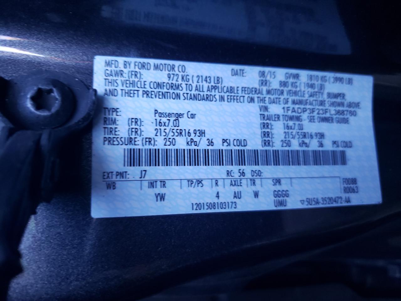 Photo 10 from auction – 2015 FORD FOCUS SE with VIN 1FADP3F23FL368760