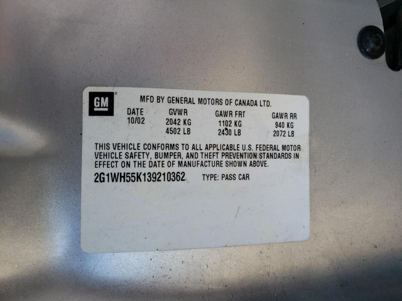 Photo 10 from auction – 2003 CHEVROLET IMPALA LS with VIN 2G1WH55K139210362