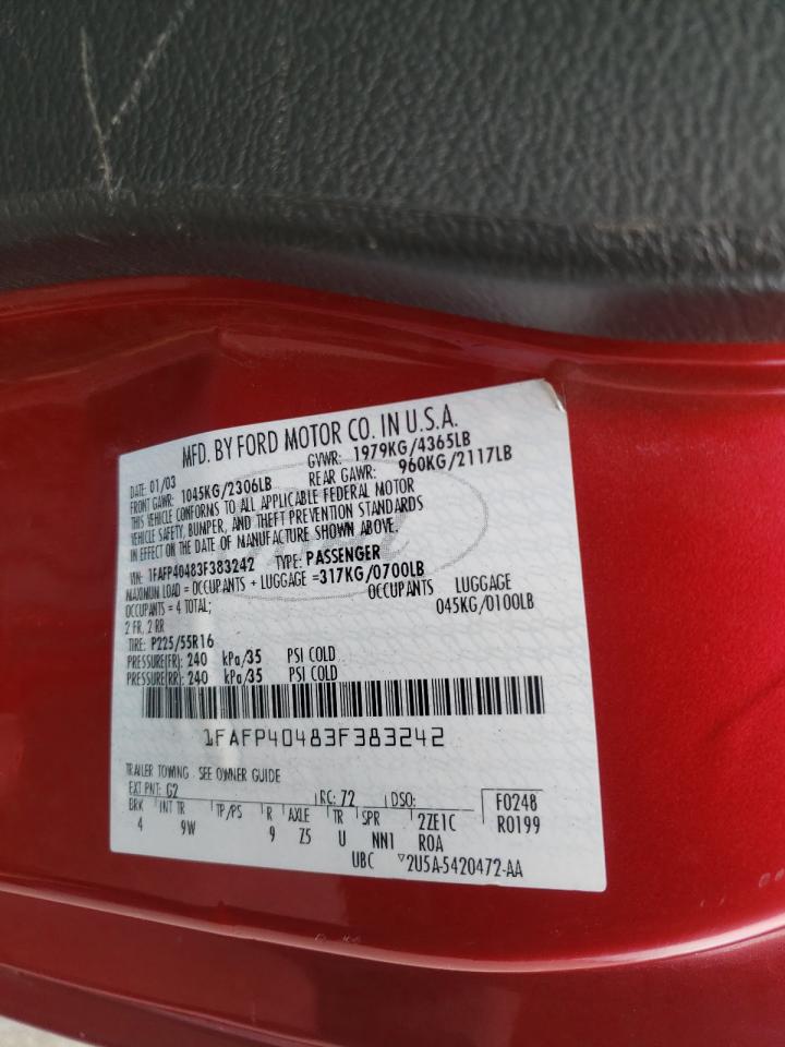 Photo 10 from auction – 2003 FORD MUSTANG with VIN 1FAFP40483F383242