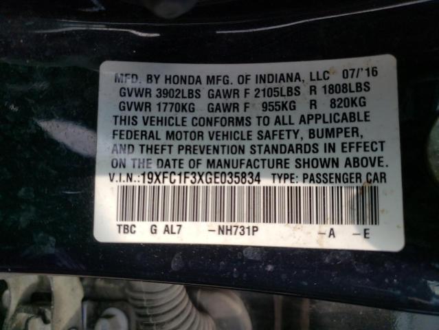 Photo 10 from auction – 2016 HONDA CIVIC EX with VIN 19XFC1F3XGE035834