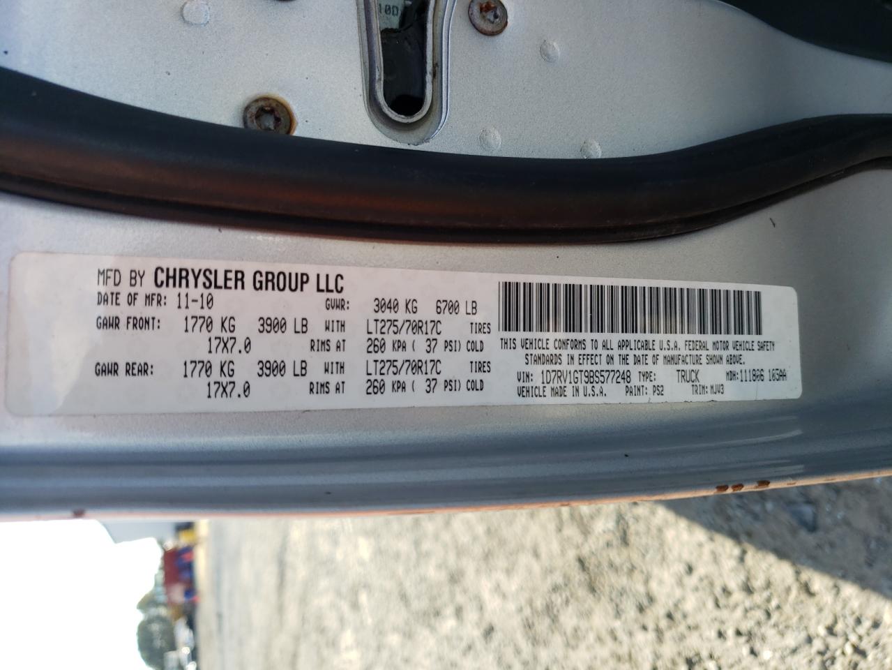 Фото 10 с аукциона – 2011 DODGE RAM 1500 с VIN 1D7RV1GT9BS577248