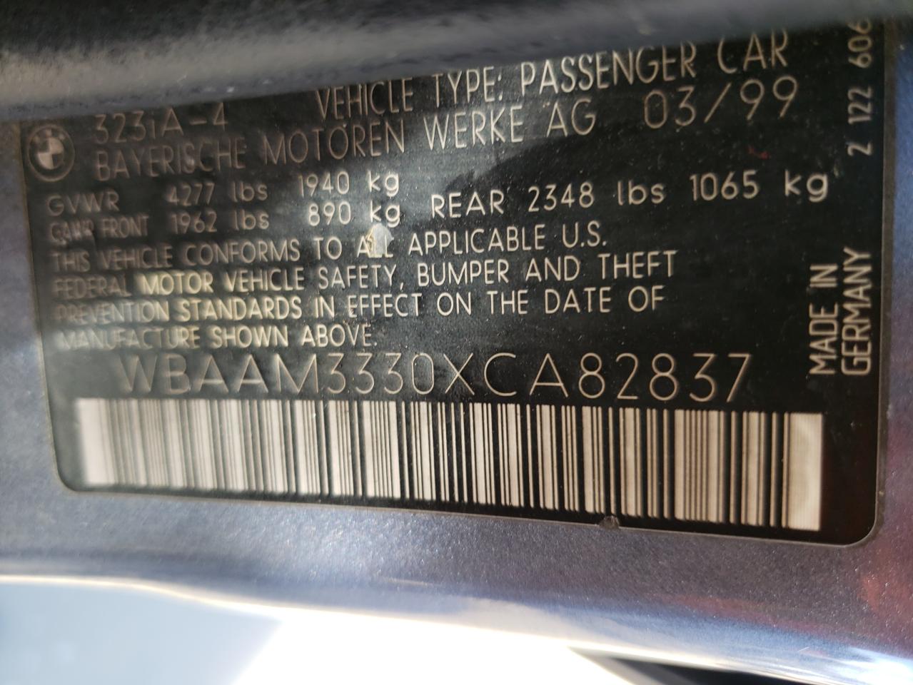 Photo 10 from auction – 1999 BMW 323 I with VIN WBAAM3330XCA82837