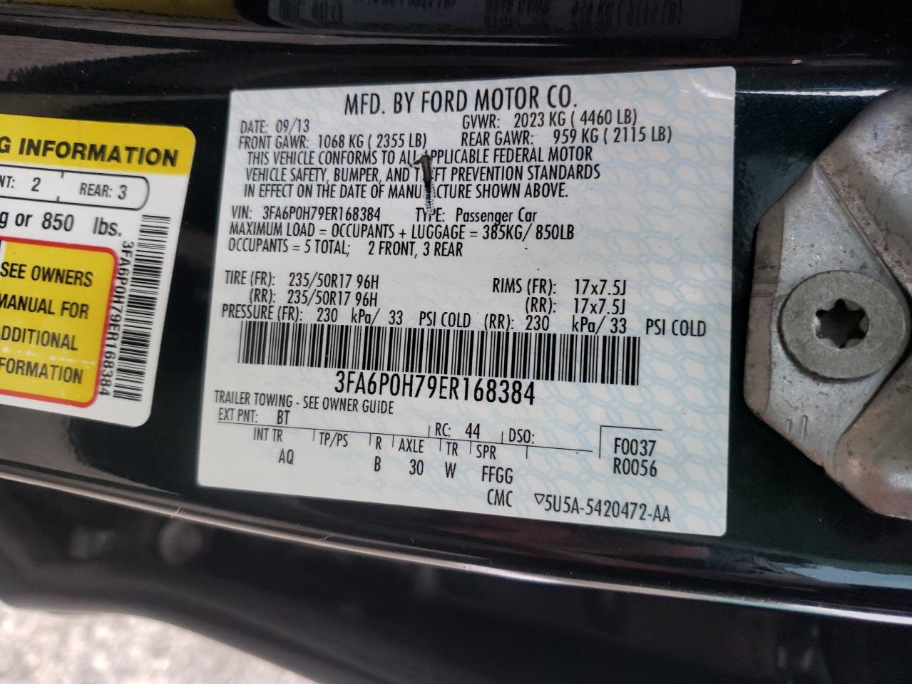 Photo 10 from auction – 2014 FORD FUSION SE with VIN 3FA6P0H79ER168384