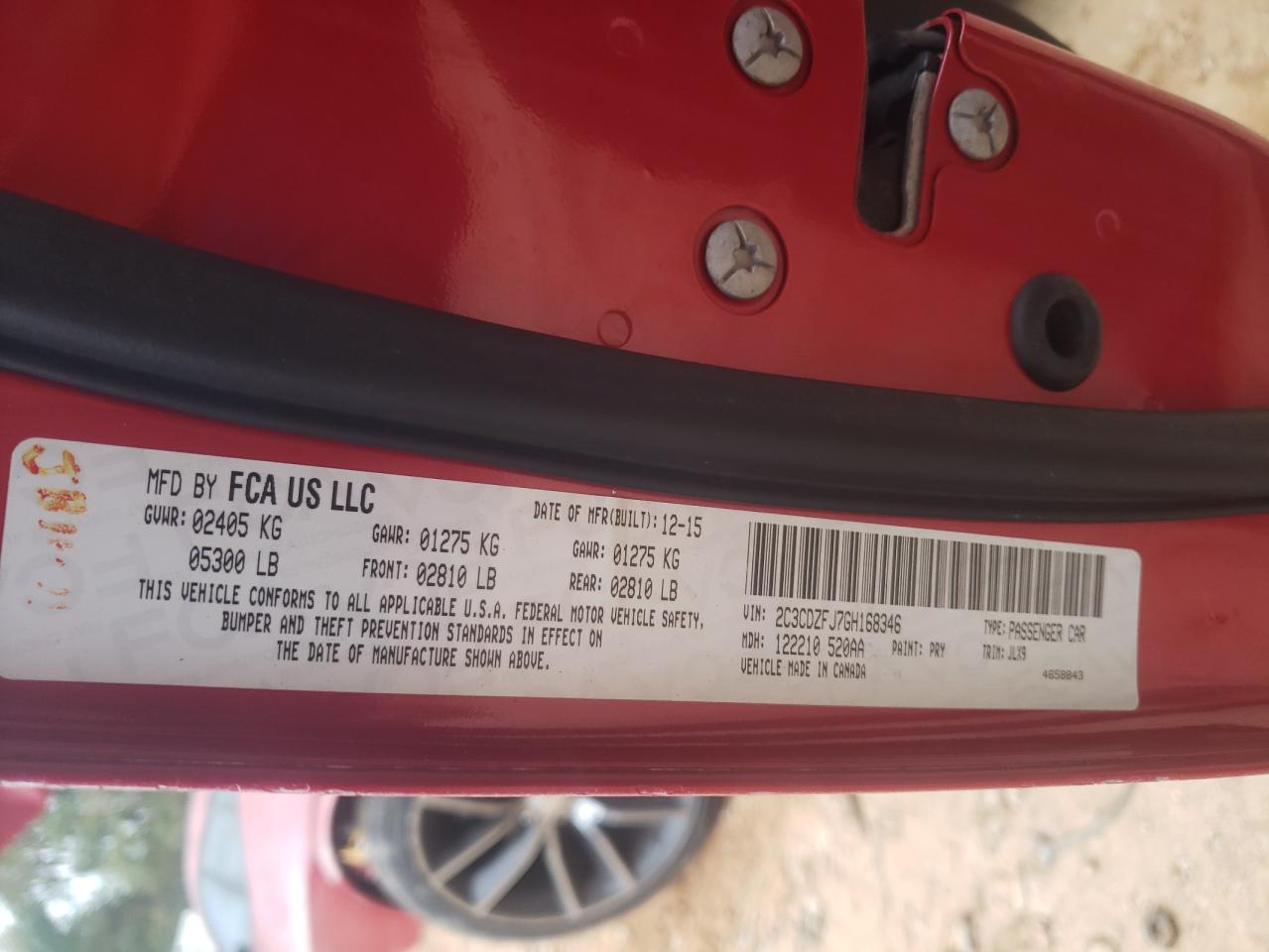 Photo 10 from auction – 2016 DODGE CHALLENGER with VIN 2C3CDZFJ7GH168346