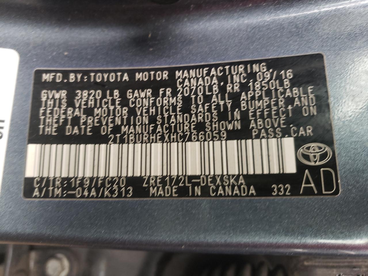 صورة رقم 10 من المزاد - 2017 TOYOTA COROLLA L مع VIN 2T1BURHEXHC766059