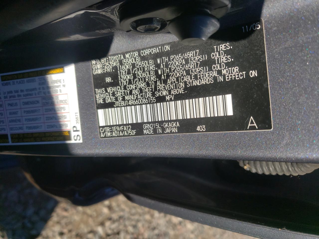 Photo 10 from auction – 2006 TOYOTA 4RUNNER with VIN JTEBU14R660086155