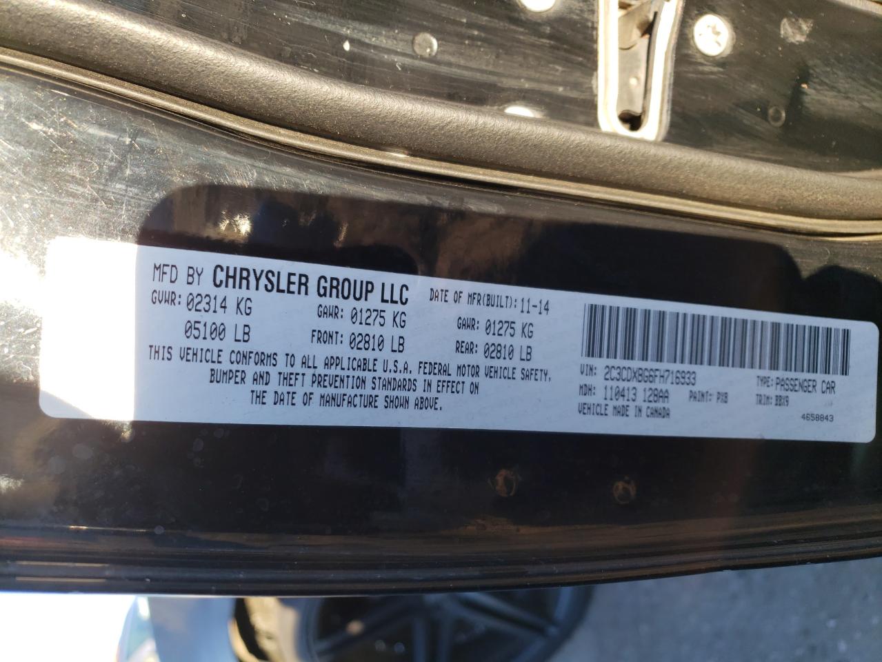 Photo 10 from auction – 2015 DODGE CHARGER SE with VIN 2C3CDXBG6FH716933