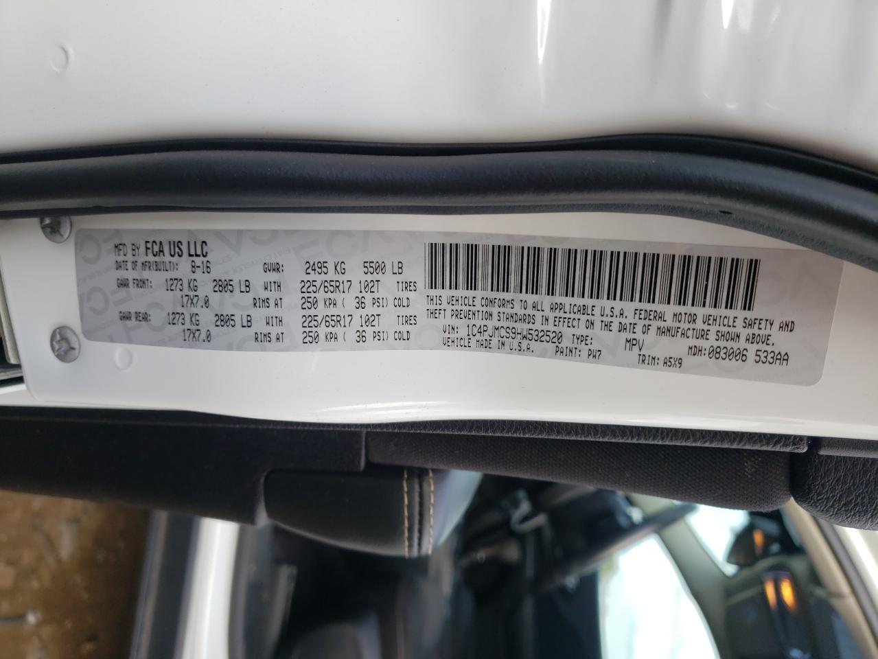 Photo 10 from auction – 2017 JEEP CHEROKEE L with VIN 1C4PJMCS9HW532520