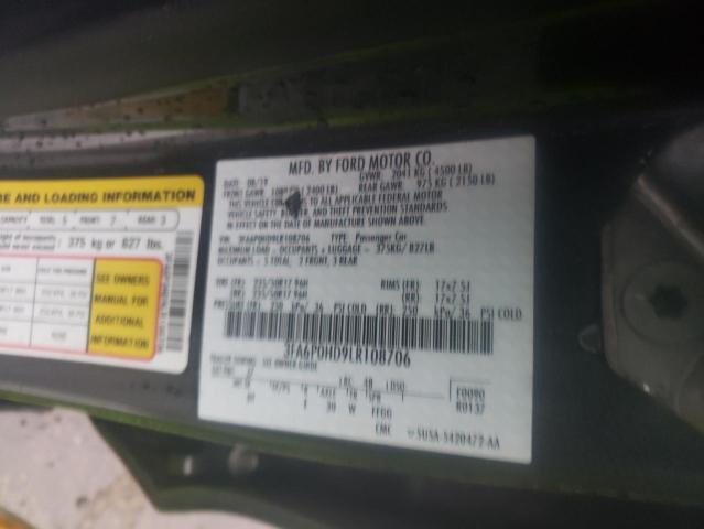 Photo 10 from auction – 2020 FORD FUSION SE with VIN 3FA6P0HD9LR108706
