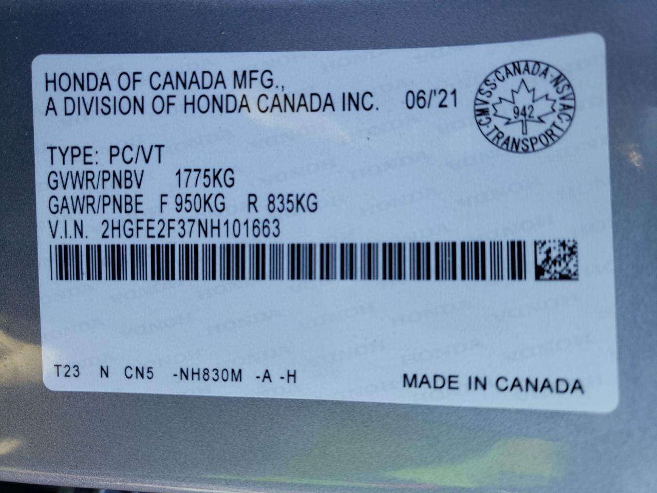 Photo 10 from auction – 2022 HONDA CIVIC EX with VIN 2HGFE2F37NH101663