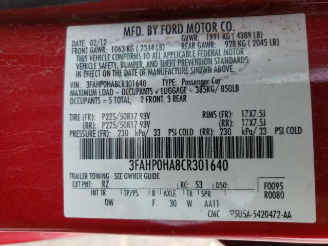 Photo 10 from auction – 2012 FORD FUSION SE with VIN 3FAHP0HA8CR301640