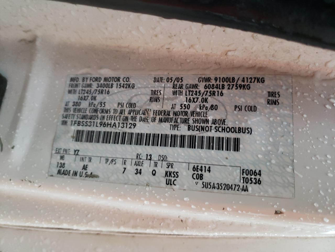 Photo 10 from auction – 2006 FORD ECONOLINE with VIN 1FBSS31L96HA13129
