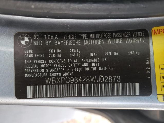 Photo 10 from auction – 2008 BMW X3 3.0SI with VIN WBXPC93428WJ02873