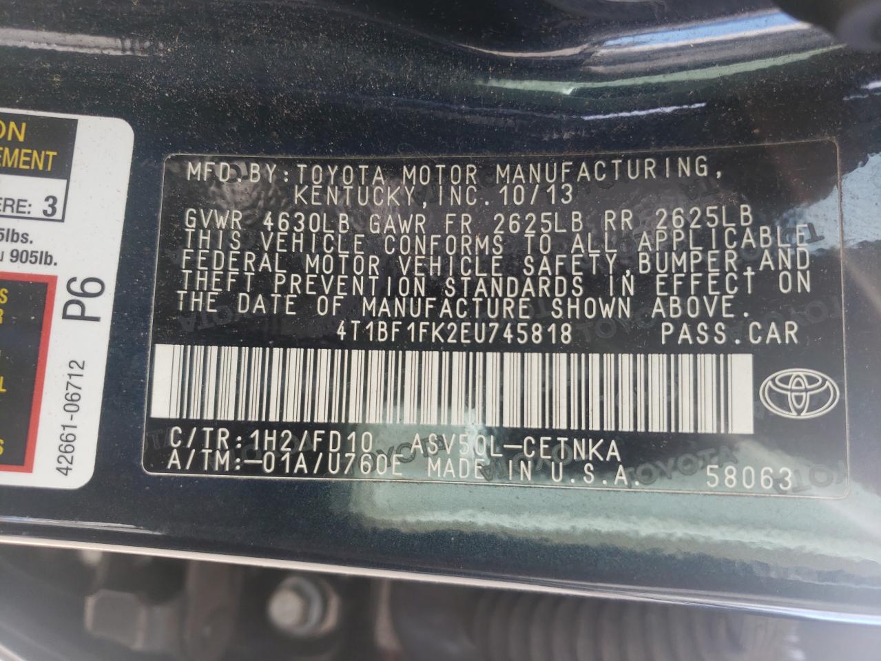 Photo 10 from auction – 2014 TOYOTA CAMRY L with VIN 4T1BF1FK2EU745818