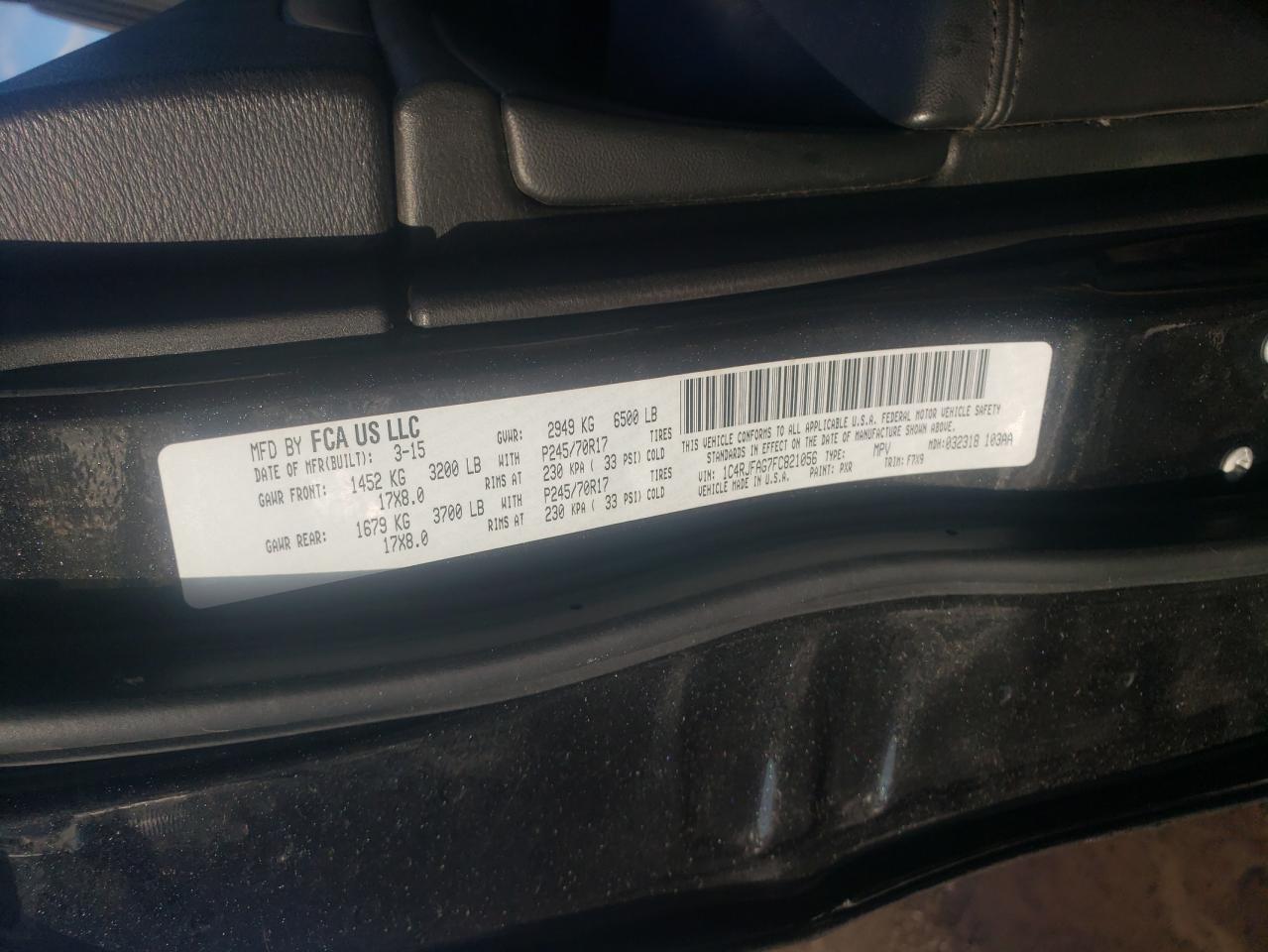Photo 10 from auction – 2015 JEEP GRAND CHER with VIN 1C4RJFAG7FC821056
