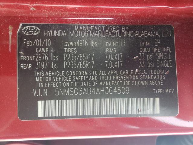 Photo 10 from auction – 2010 HYUNDAI SANTA FE G with VIN 5NMSG3AB4AH364509