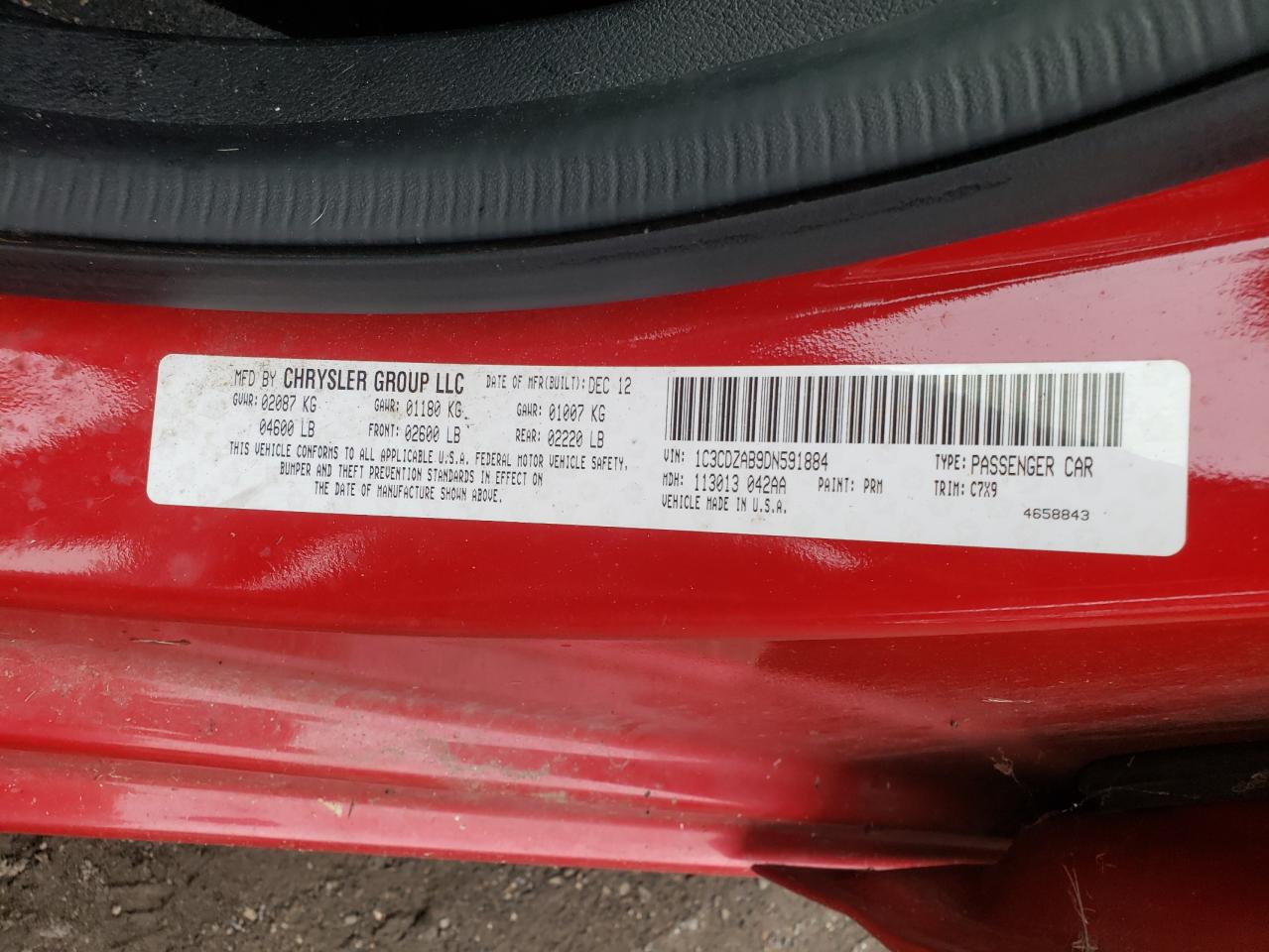 Photo 10 from auction – 2013 DODGE AVENGER SE with VIN 1C3CDZAB9DN591884
