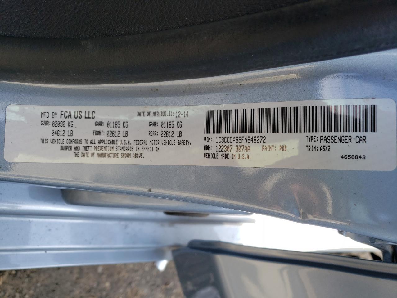 Photo 10 from auction – 2015 CHRYSLER 200 LIMITE with VIN 1C3CCCAB9FN646272