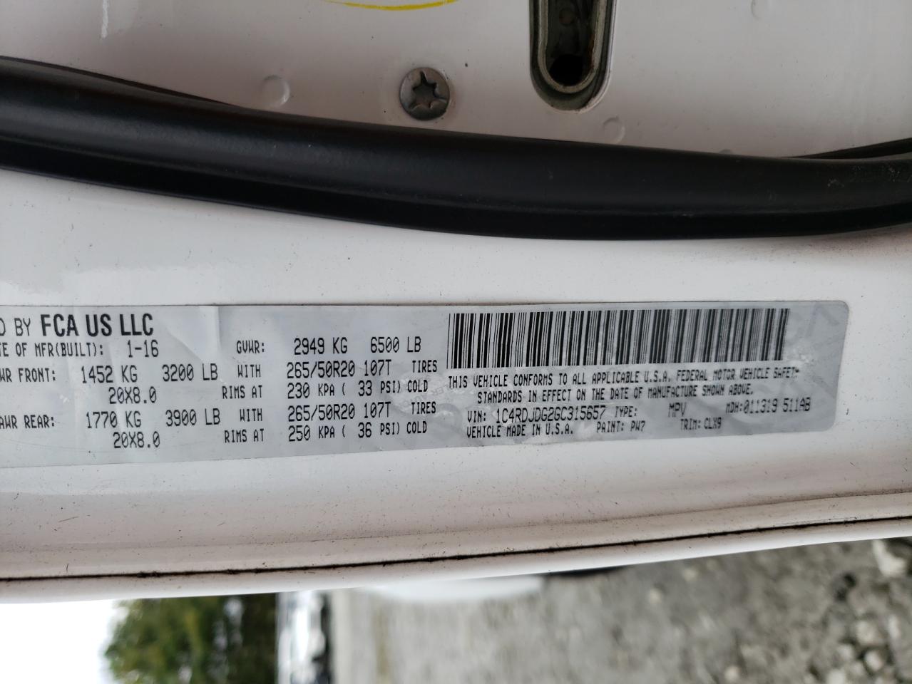 Photo 10 from auction – 2016 DODGE DURANGO LI with VIN 1C4RDJDG2GC315657