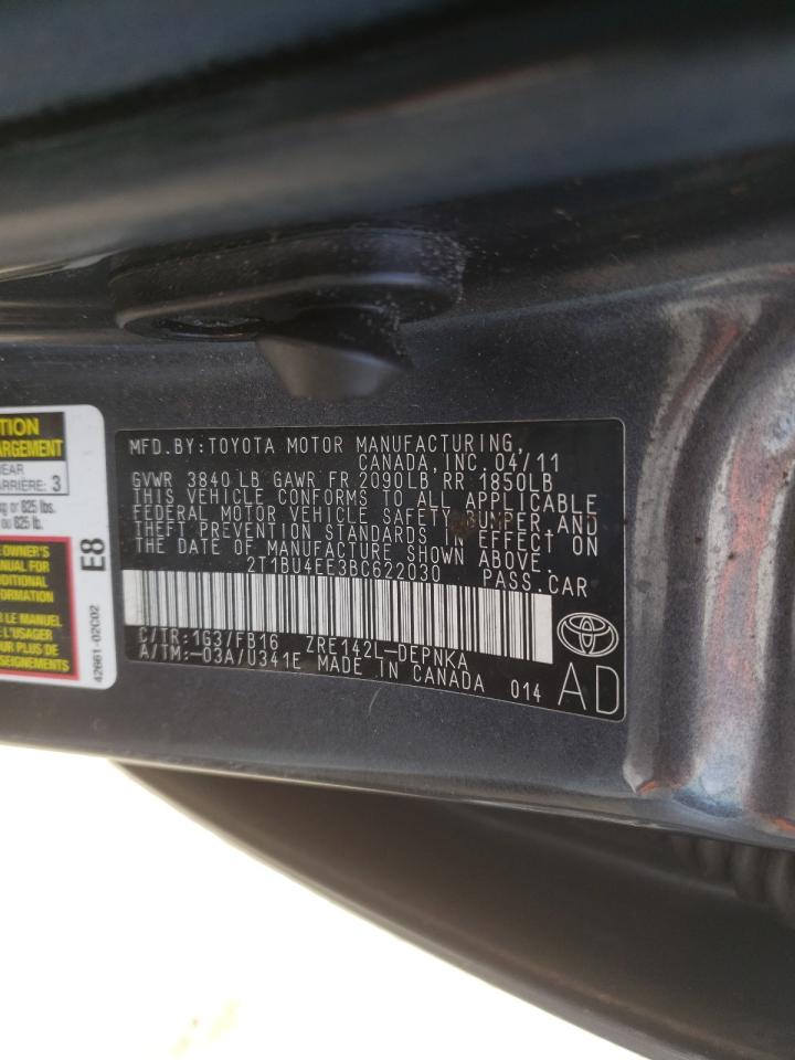Photo 10 from auction – 2011 TOYOTA COROLLA BA with VIN 2T1BU4EE3BC622030