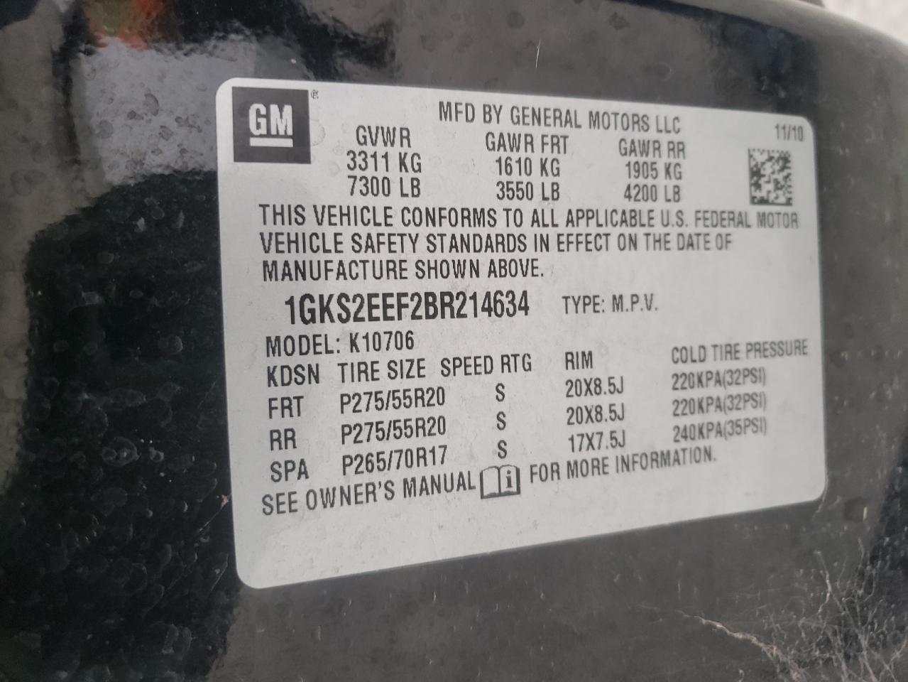 Photo 10 from auction – 2011 GMC YUKON DENA with VIN 1GKS2EEF2BR214634