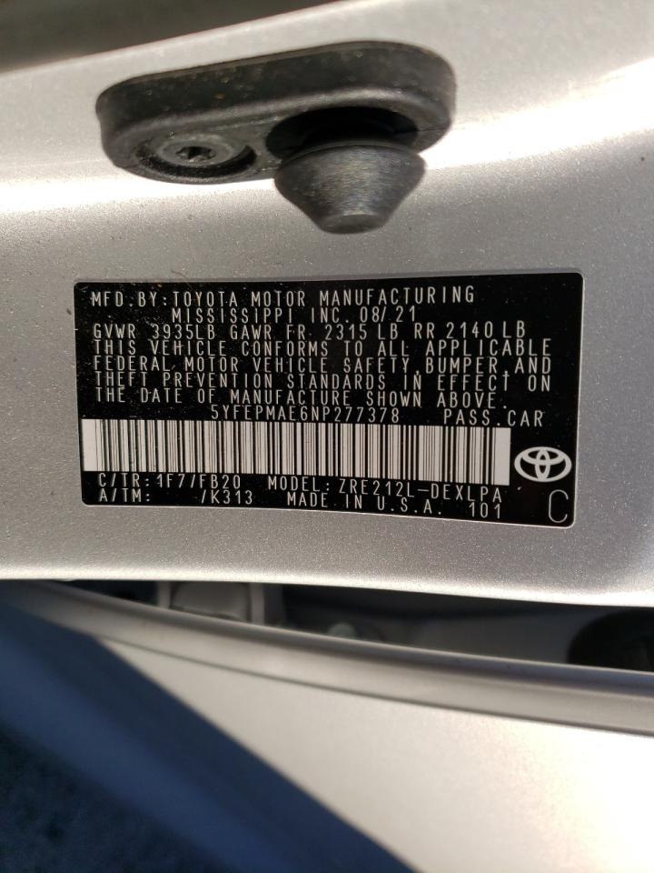 Photo 10 from auction – 2022 TOYOTA COROLLA LE with VIN 5YFEPMAE6NP277378