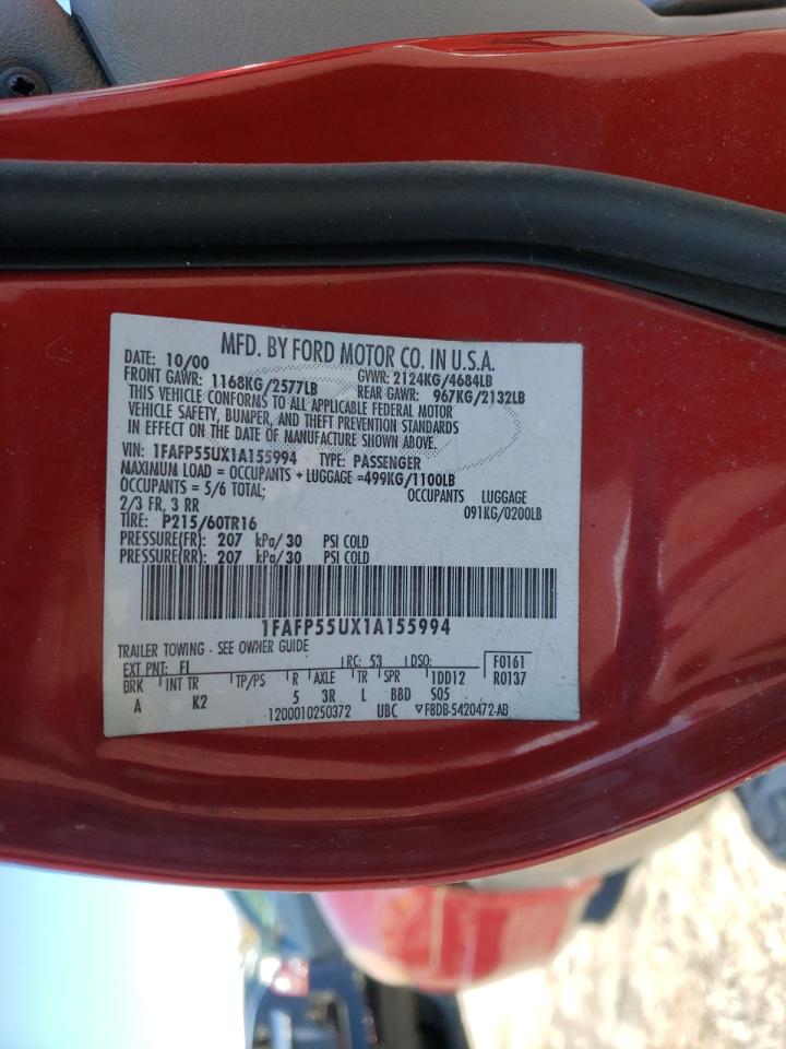 Photo 10 from auction – 2001 FORD TAURUS SES with VIN 1FAFP55UX1A155994