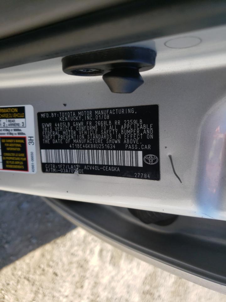 Photo 10 from auction – 2008 TOYOTA CAMRY CE with VIN 4T1BE46K88U251634
