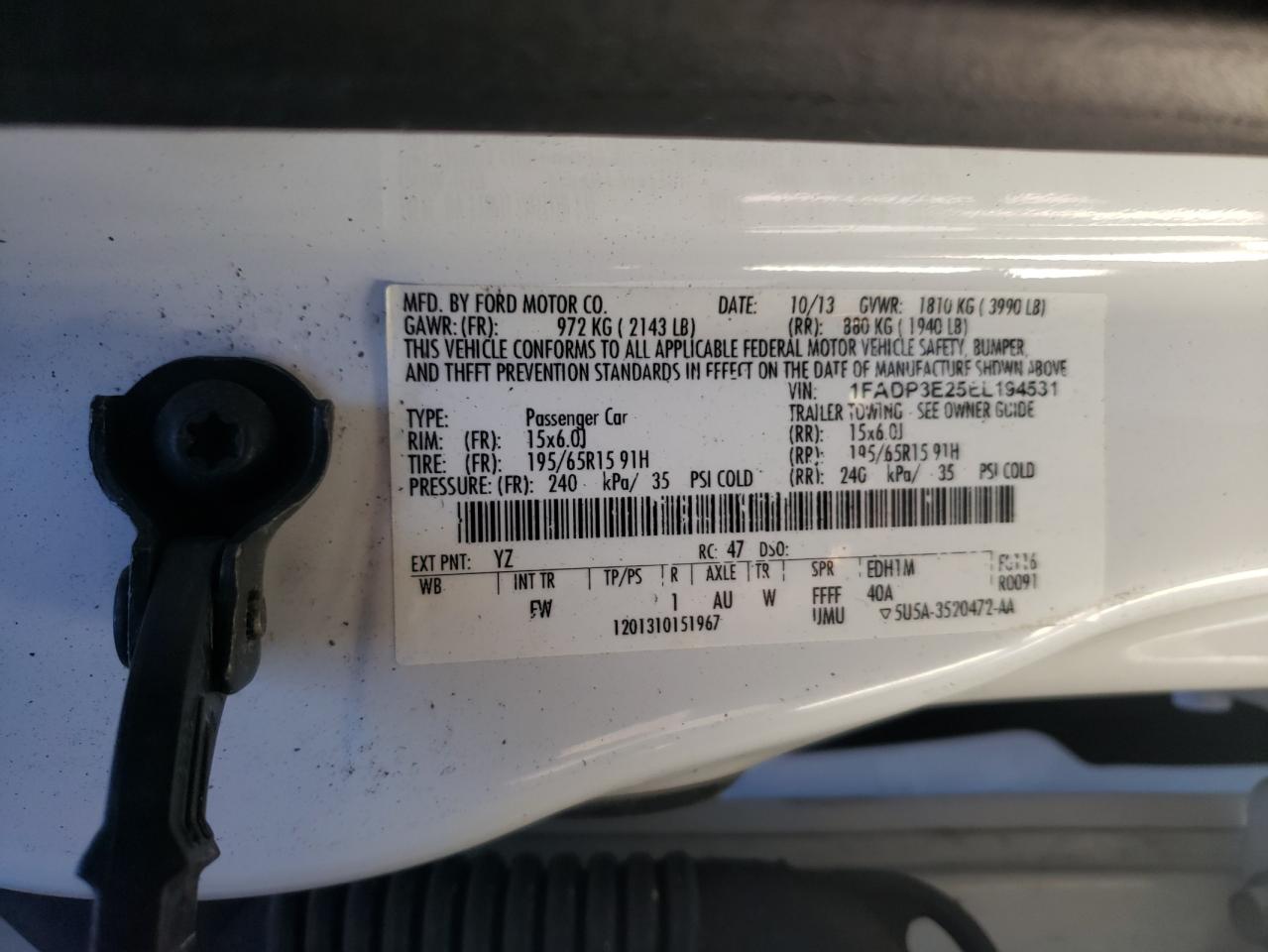 Photo 10 from auction – 2014 FORD FOCUS S with VIN 1FADP3E25EL194531