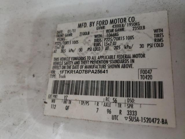Photo 10 from auction – 2011 FORD RANGER with VIN 1FTKR1AD7BPA25641