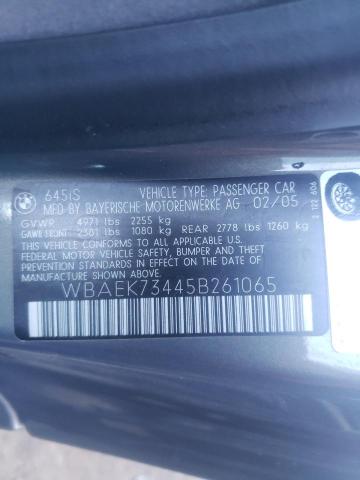 Photo 10 from auction – 2005 BMW 645 CI AUT with VIN WBAEK73445B261065